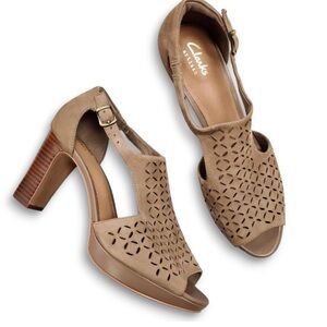 Clarks Tan Heeled Sandals